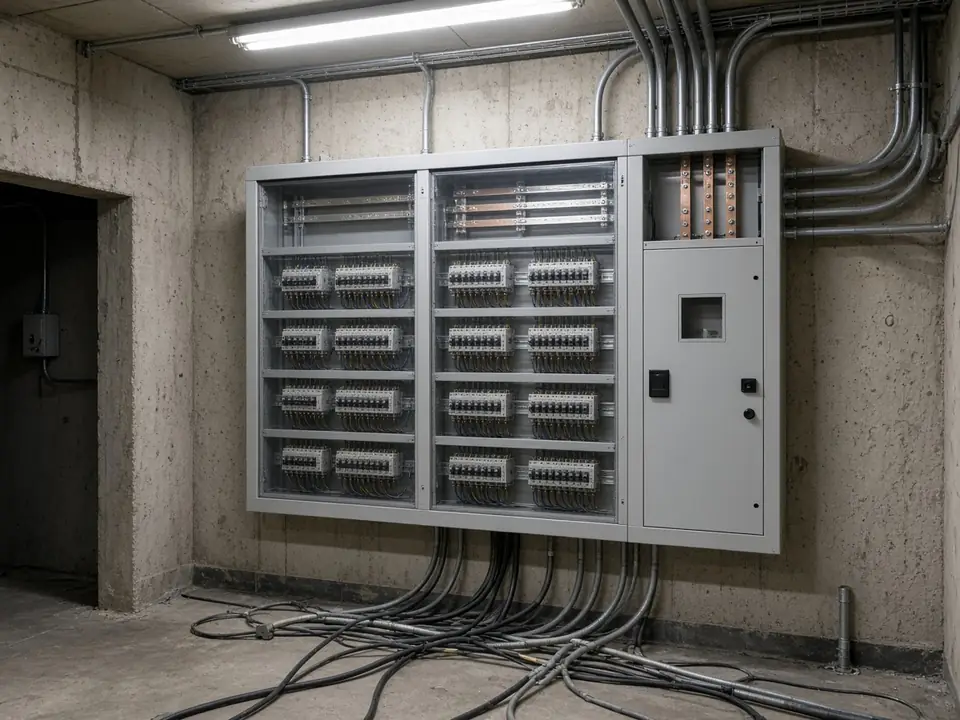 Quadro de distribuição predial em casa de máquinas