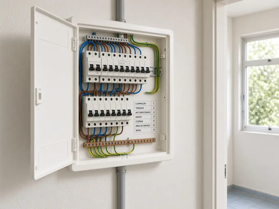 Quadro de distribuição residencial com circuitos identificados